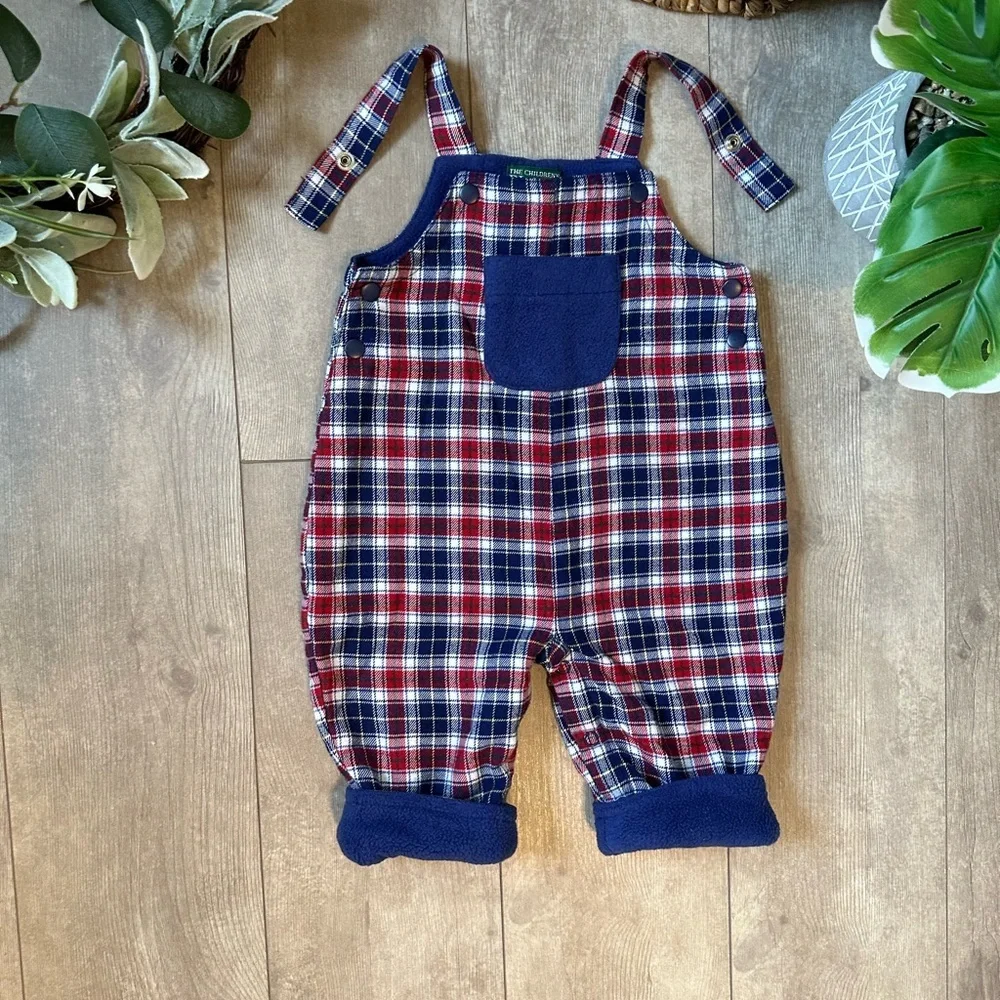 Vintage Children’s Place Baby Boy Flannel Fleece Lined Overalls